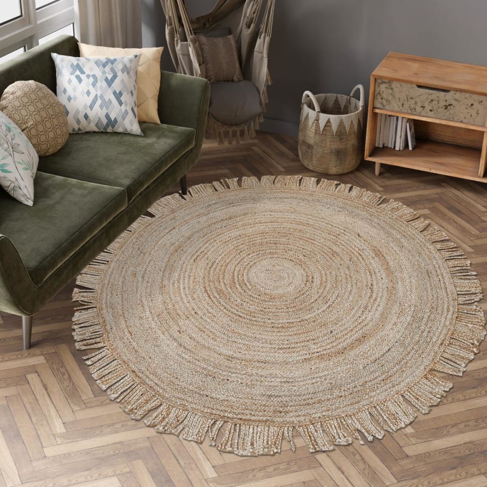 Tapis rond en jute, tapis artisanal tissé à la main, beige Ø150cm