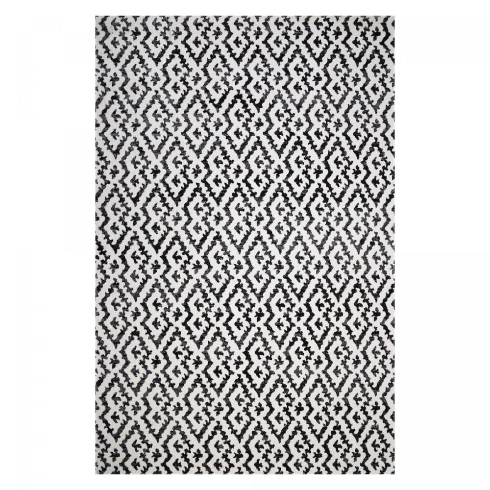 Tapis extérieur kilim pour terrasse et jardin noir et blanc 120x170