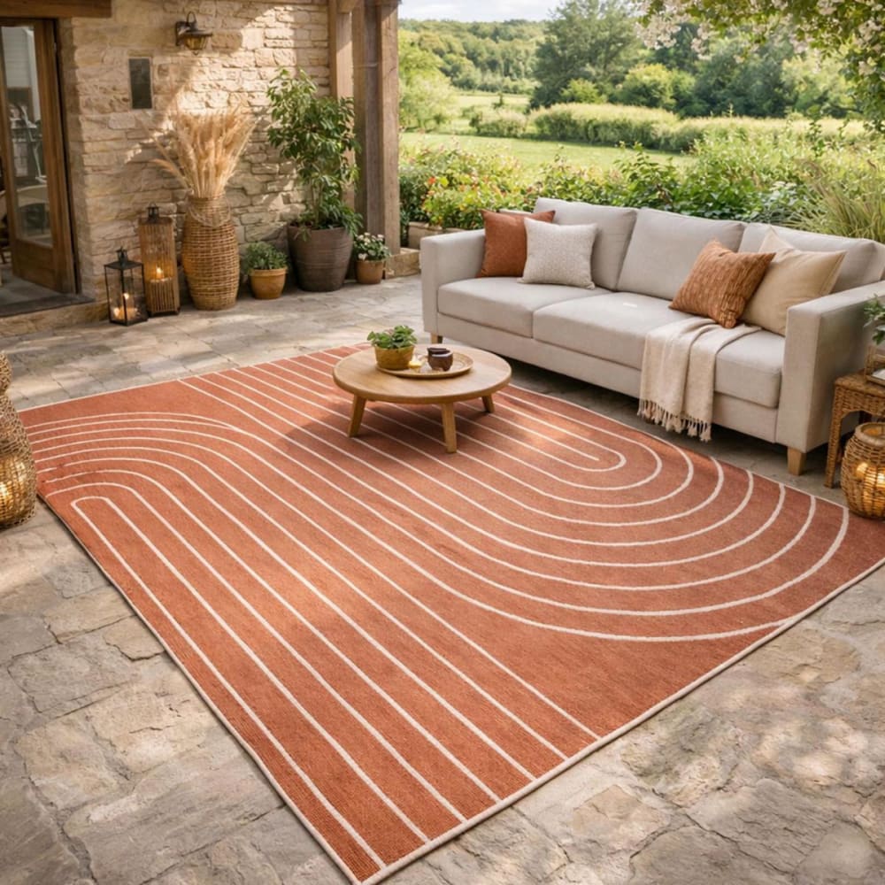Tapis extérieur terrasse, kilim reversible terracota et crème 120x170 - Maisons du Monde
