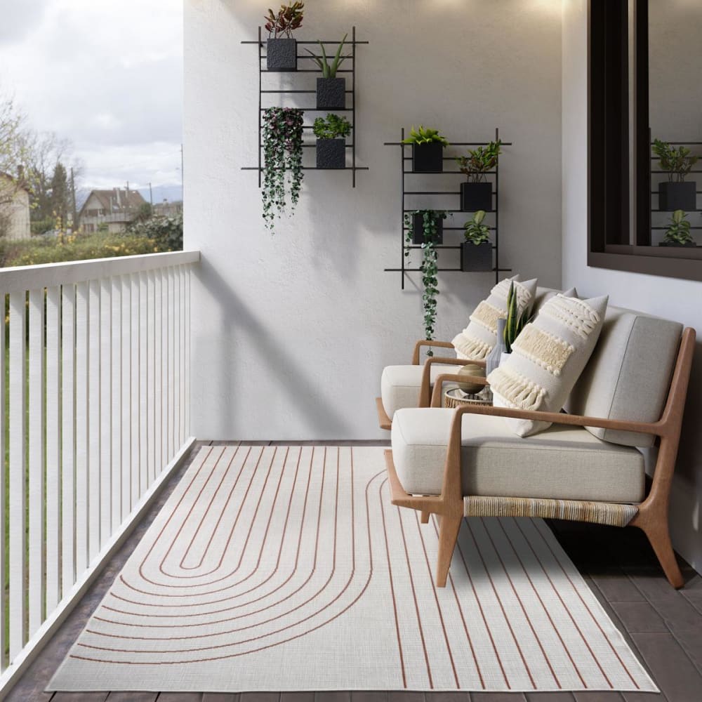 Tapis extérieur terrasse, kilim reversible terracota et crème 160x230 - Maisons du Monde