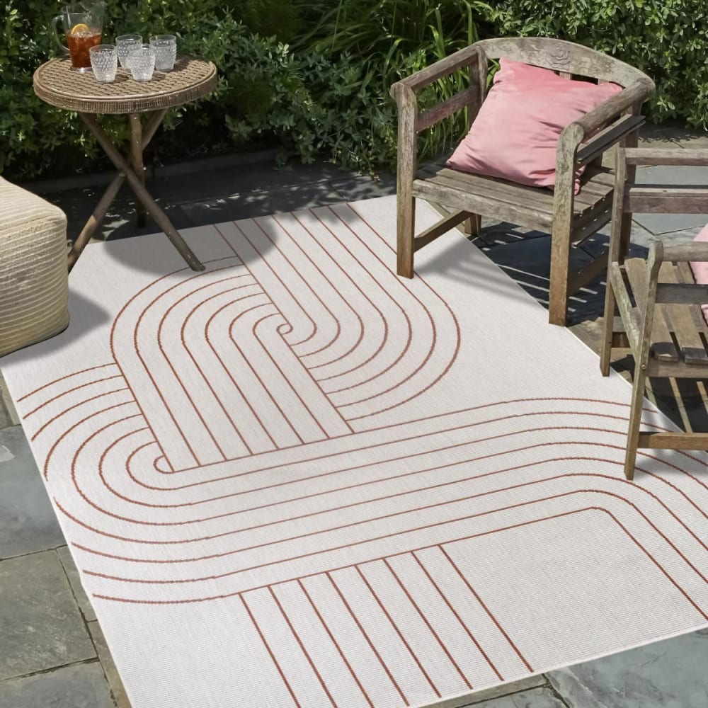Tapis extérieur terrasse, kilim reversible terracota et crème 160x230 - Maisons du Monde