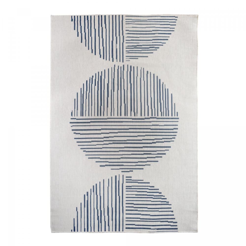 Tapis extérieur terrasse, tapis reversible, blanc et bleu 160x230