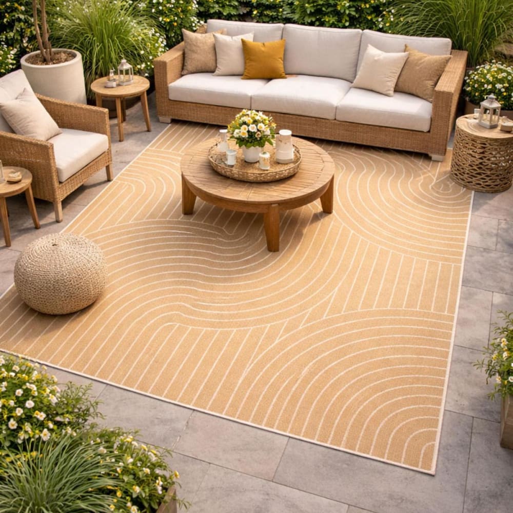 Tapis extérieur terrasse ou balcon, tapis reversible, crème 160x230