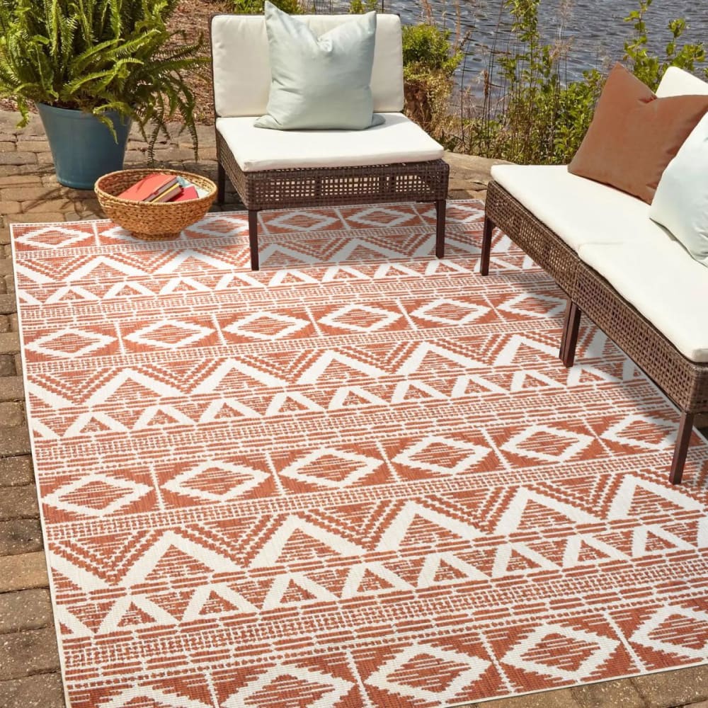 Tapis extérieur terrasse ou jardin, kilim reversible rouge 120x170 - Maisons du Monde