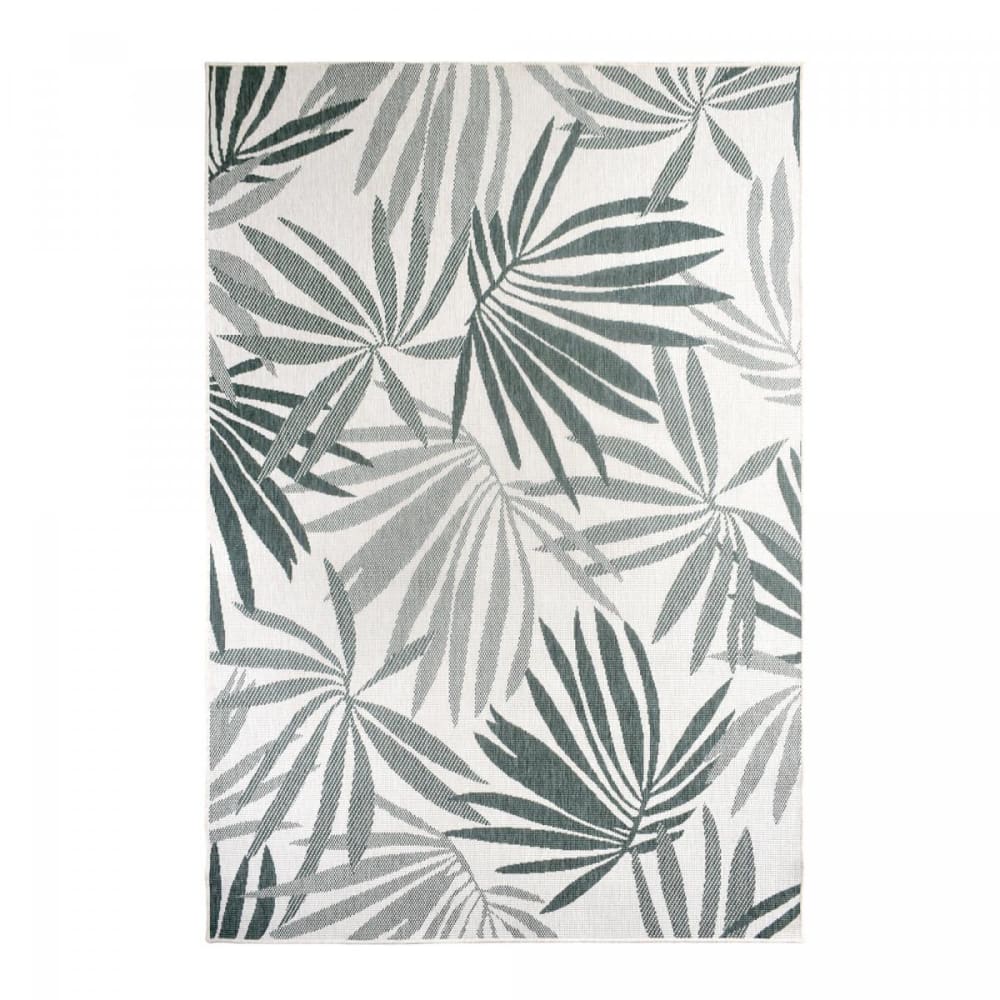 Tapis extérieur pour terrasse, kilim reversible, crème et vert 120x170