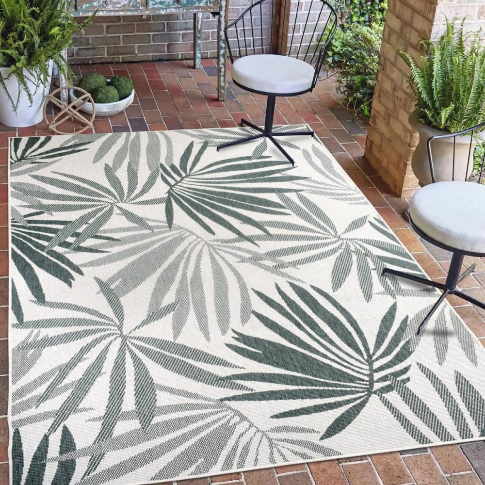 Tapis extérieur pour terrasse, kilim reversible, crème et vert 120x170 - Maisons du Monde