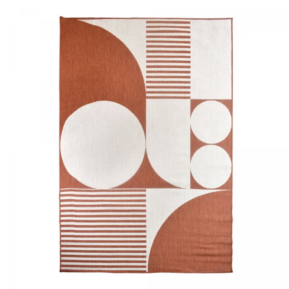 Tapis extérieur terrasse, kilim reversible terracota et crème 200x290