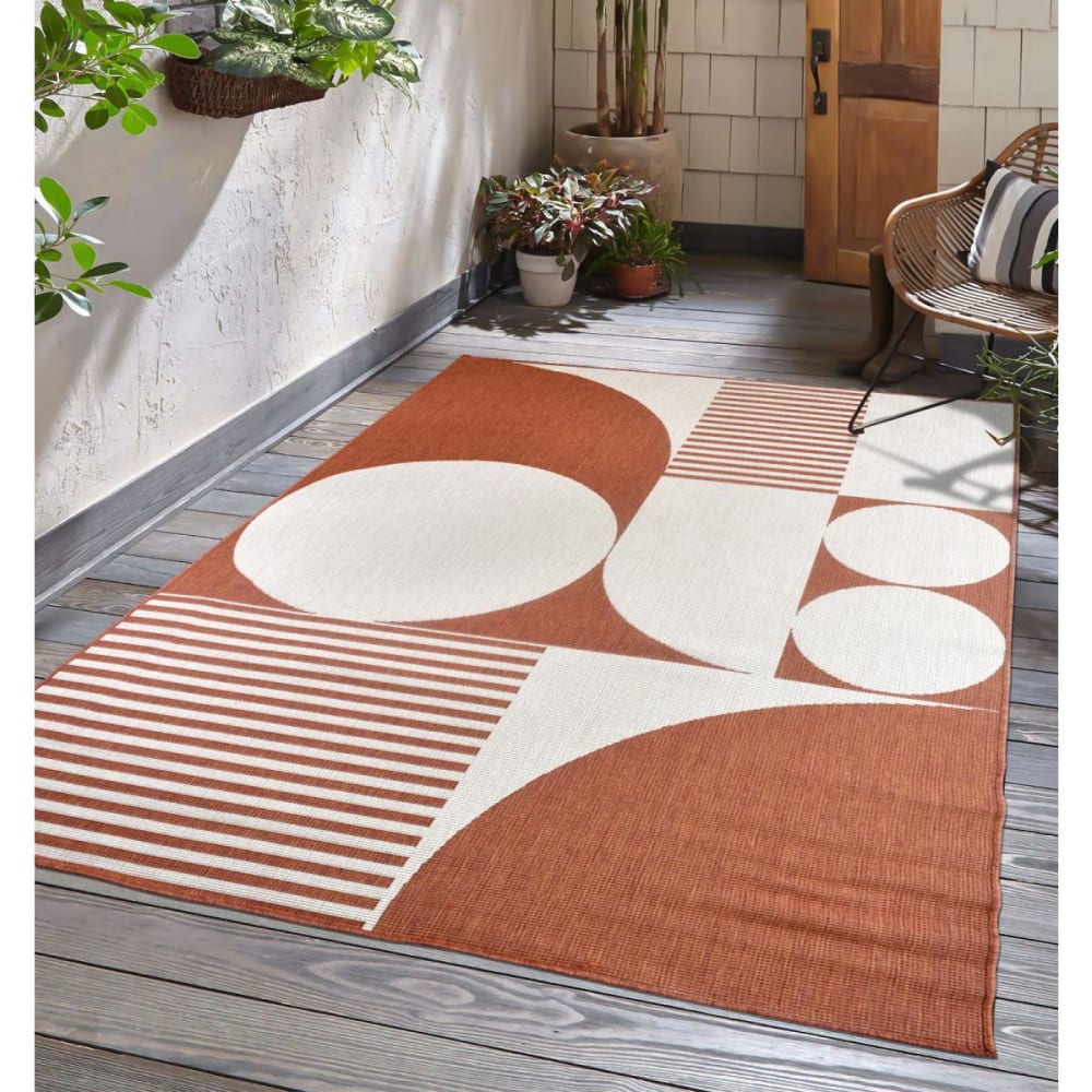Tapis extérieur terrasse, kilim reversible terracota et crème 120x170 - Maisons du Monde