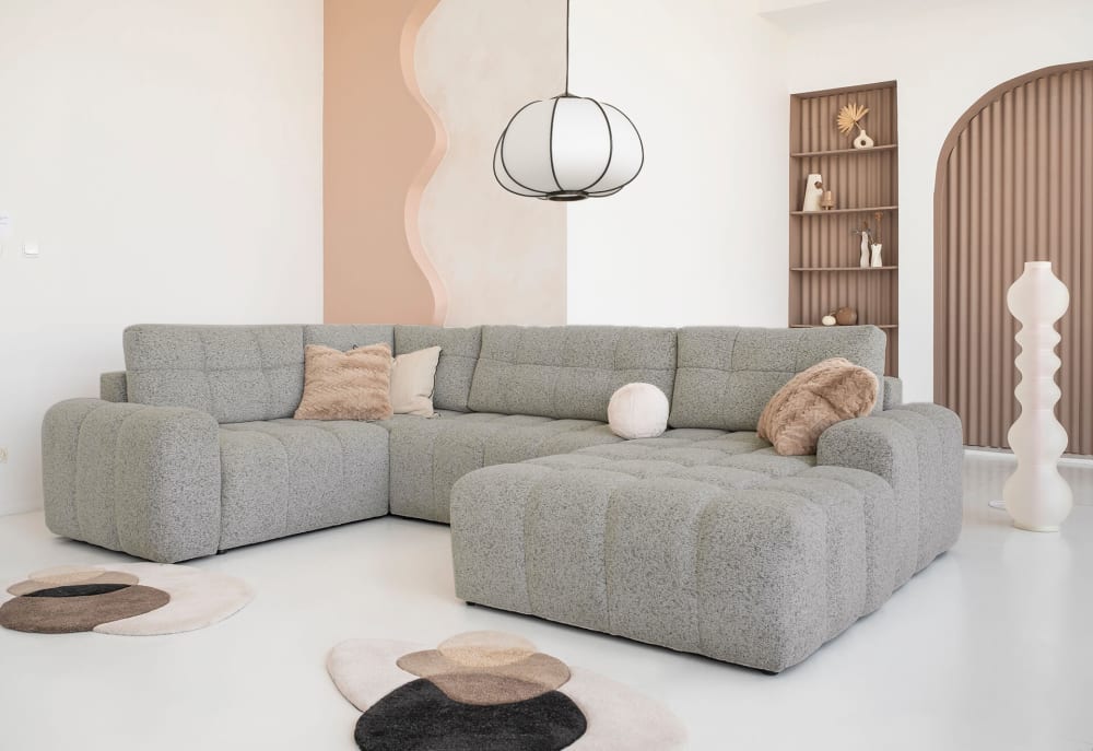 U-Ecksofa 8-Sitzer, Links mit Armlehne, Grau - Maisons Du Monde