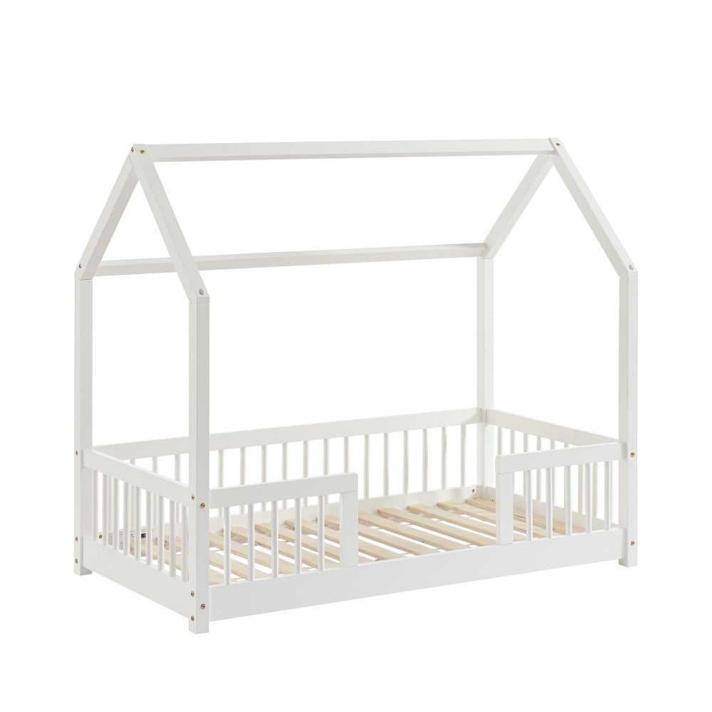 Baita - Lit cabane avec barrières  pin massif blanc 70x140cm sommier