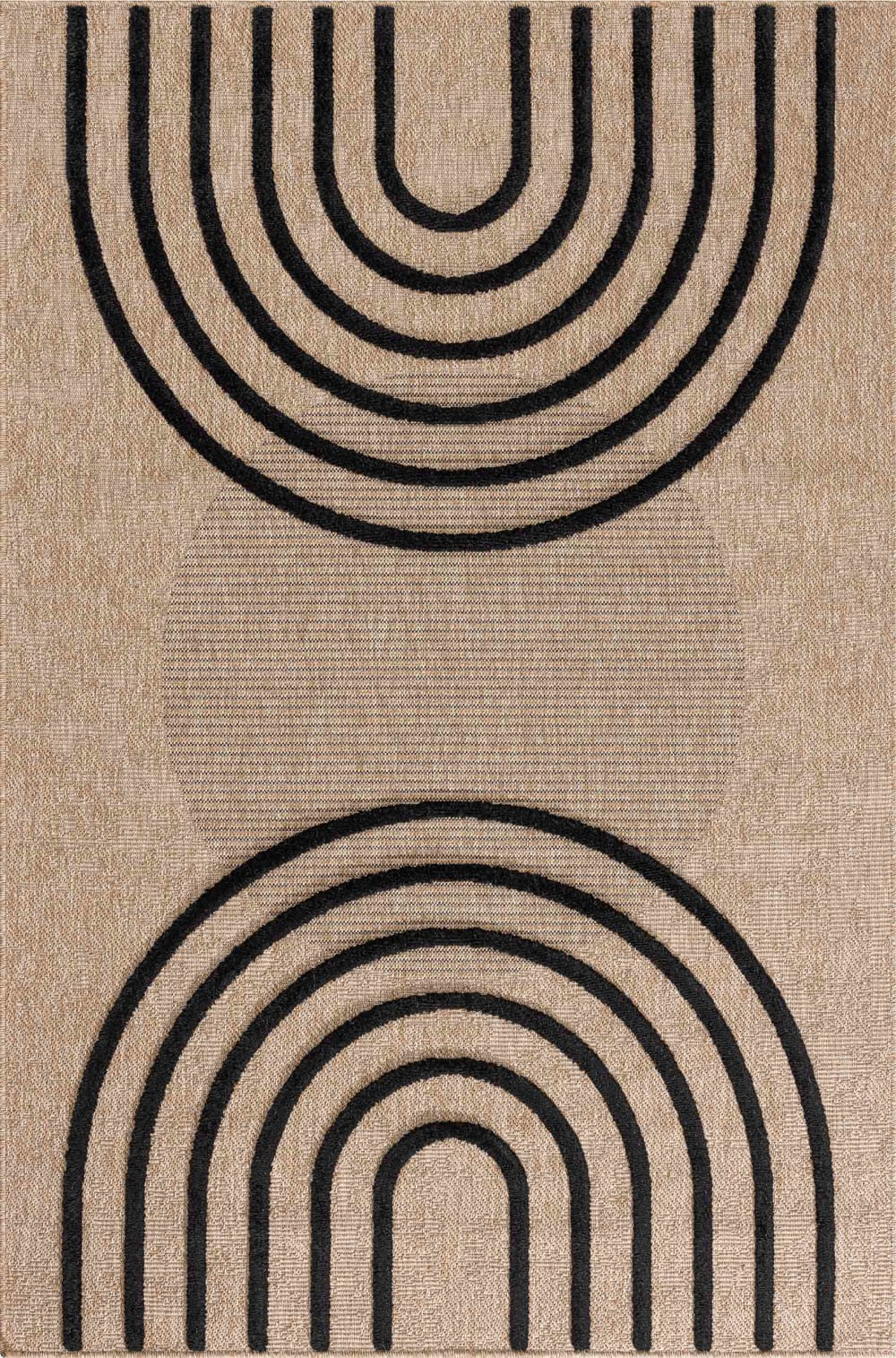 Tapis aspect jute motif arcs noir 80x150 cm