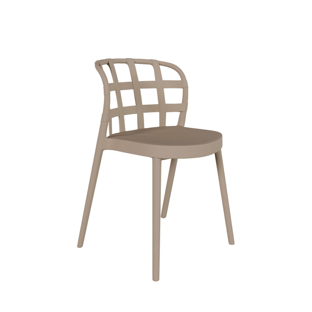 silla en polipropileno beige con respaldo de diseno a cuadros