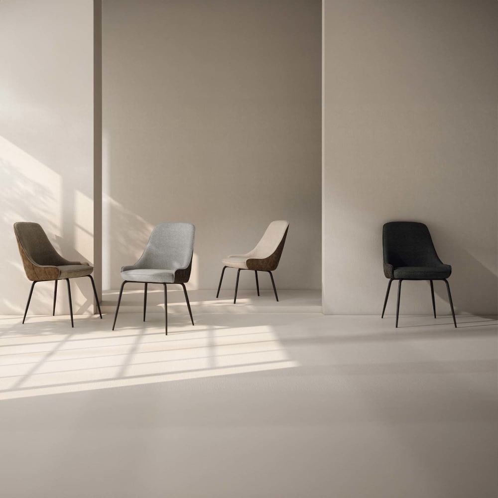 Polsterstuhl im Mid-Century-Stil mit braunen Details dunkelgrau -