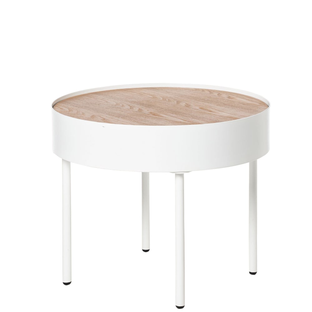 Koketto Home Runder weißer Couchtisch aus Metall mit Holzfurnierplatte - Holz