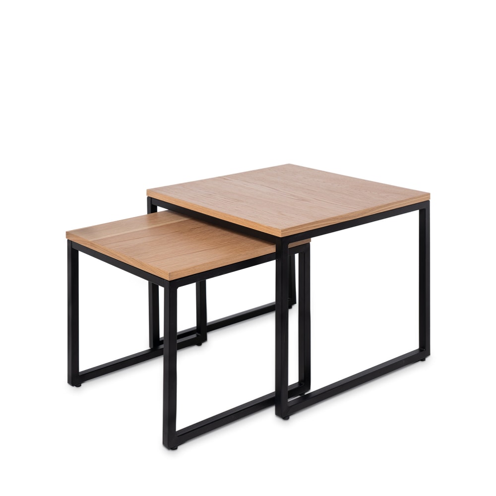 Koketto Home Set aus schwarzen Metalltischen mit Holzfurnierplatten - Metall