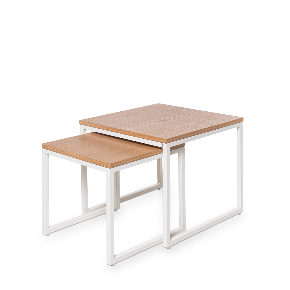 Koketto Home Set aus weißen Metalltischen mit Holzfurnierplatten - Metall