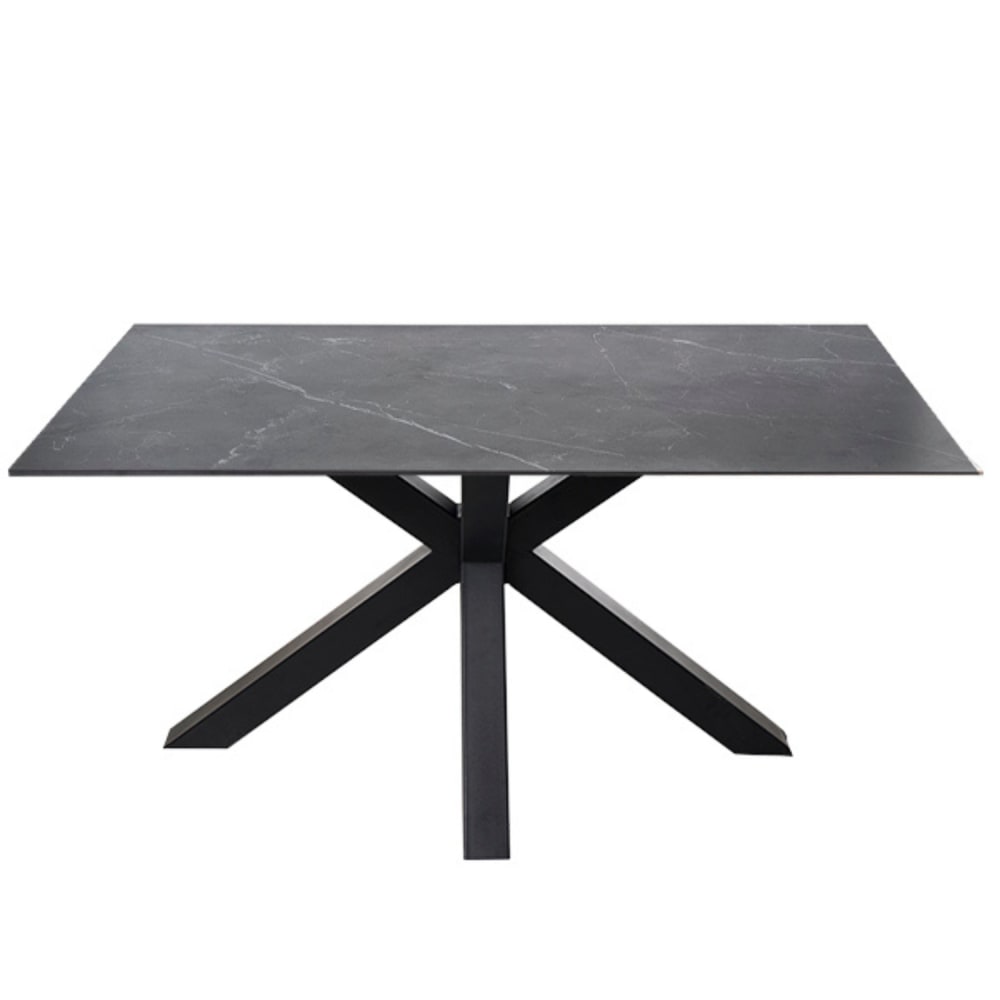 Esstisch aus Keramik 160 cm mit schwarzen Beinen, schwarz -