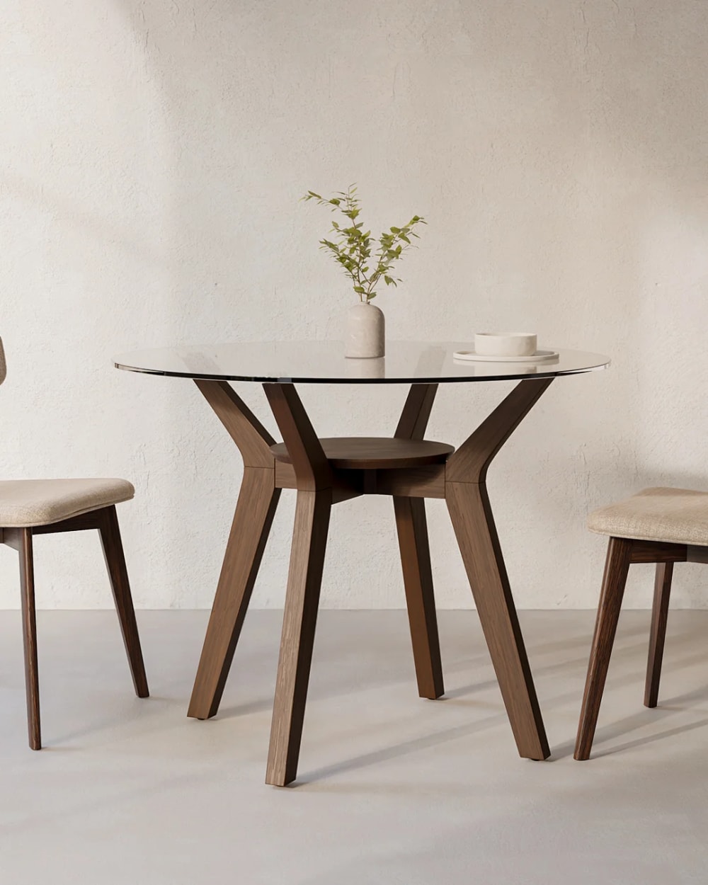 Esstisch rund Nussbaum mit Glasplatte, 100 cm - Maisons Du Monde