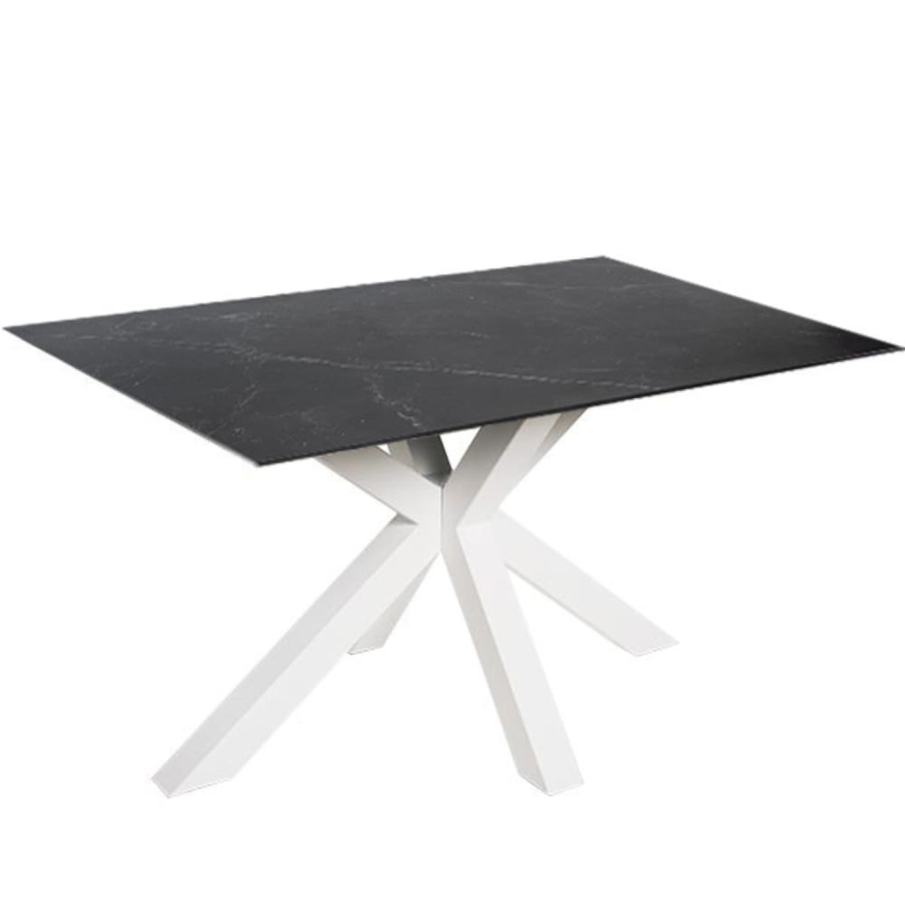 mesa comedor porcelanica 140 cm patas blancas tapa negra