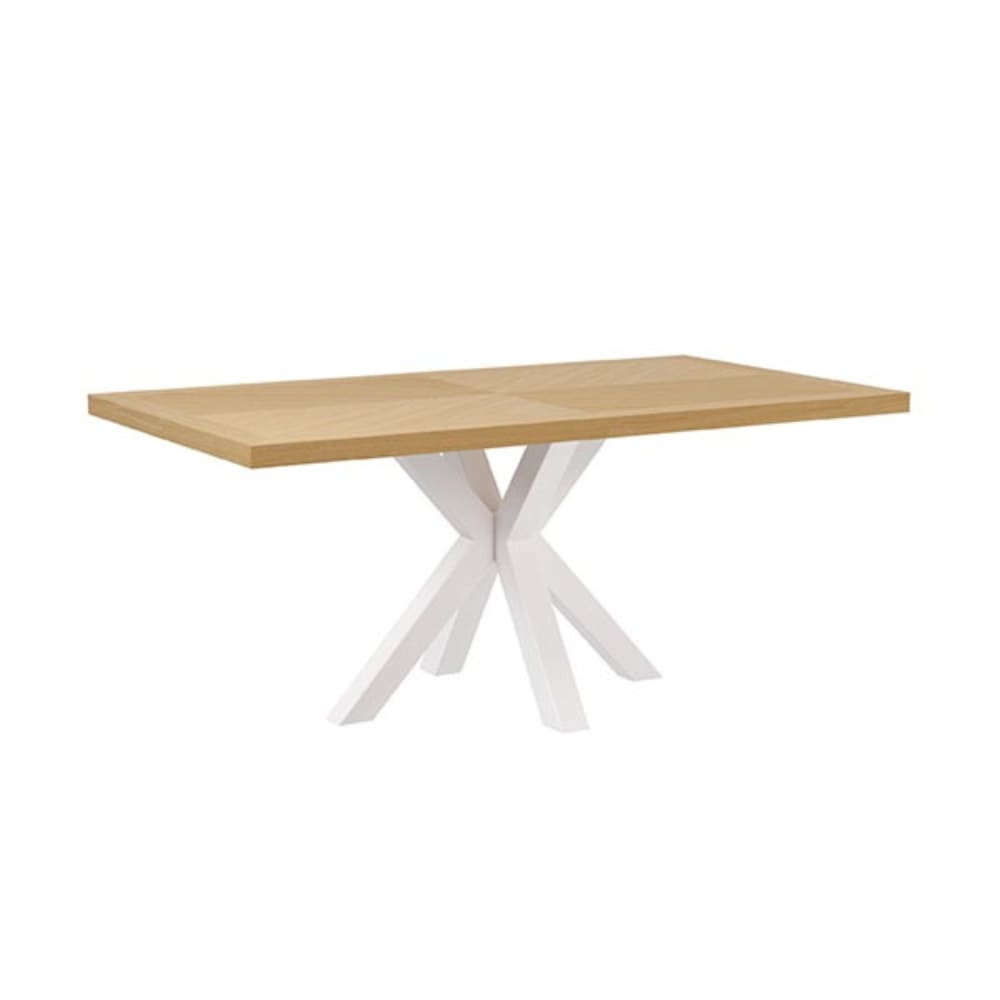 mesa comedor 200 cm chapa roble patas metalicas blancas