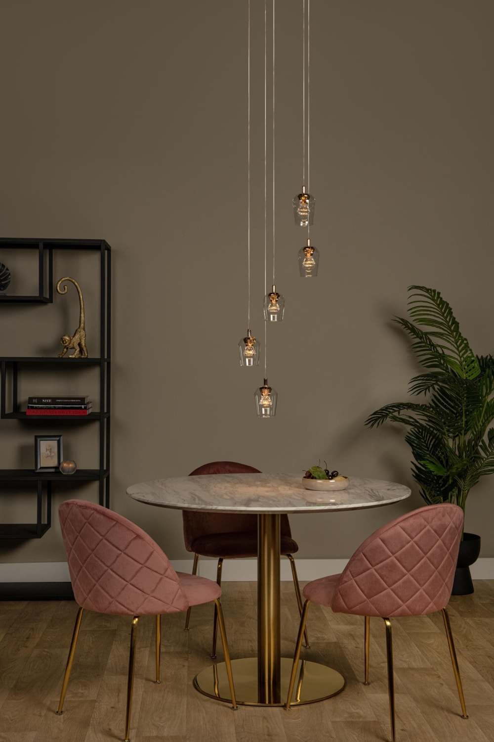 Suspension verre 5 lumières verre transparent  34 cm