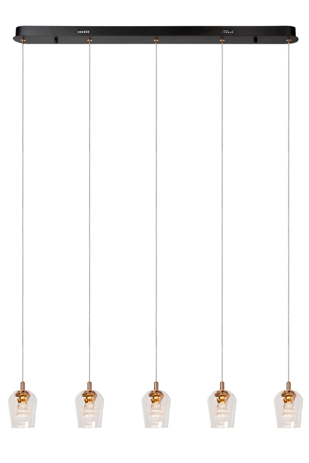 Suspension verre 5 lumières verre transparent 90 cm