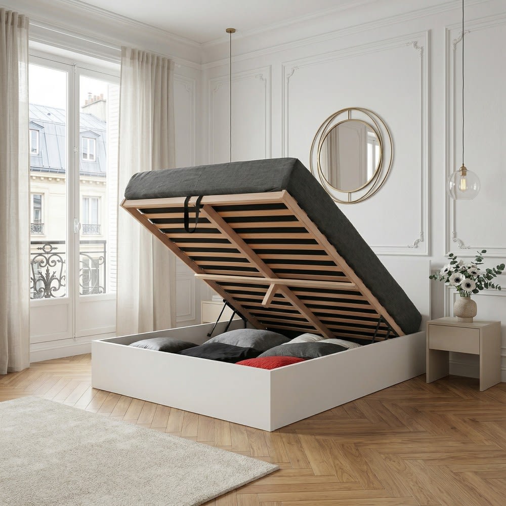 Lit coffre avec sommier, blanc, 180x200 cm - Maisons du Monde