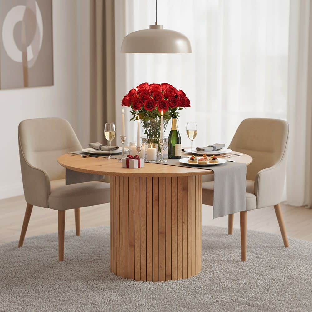 Table à manger pour 6 personnes en décor Chêne artisan, diamètre 120cm