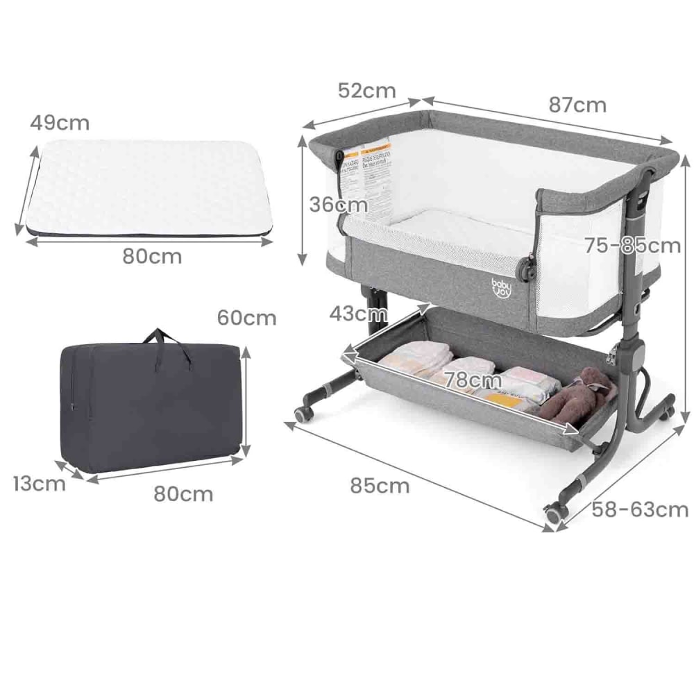 Babybett aus Metall 87 x 63 x 85 cm, Dunkelgrau - Maisons Du