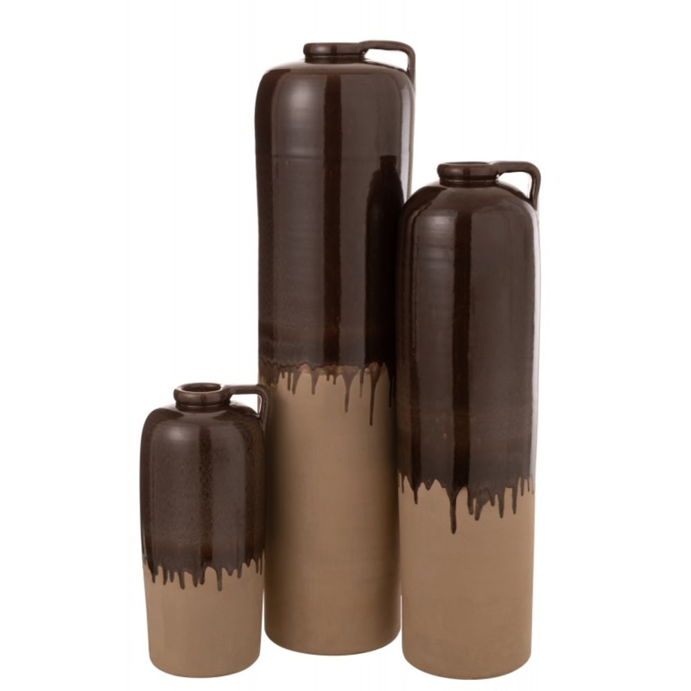 Vase avec anse en céramique marron 17x17x68 cm