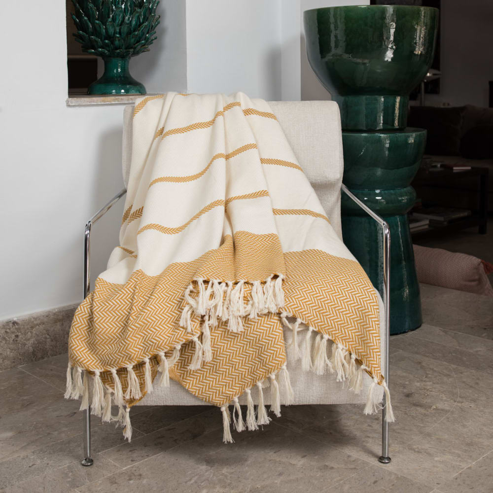 Plaid aus Baumwolle senfgelb - Maisons Du Monde