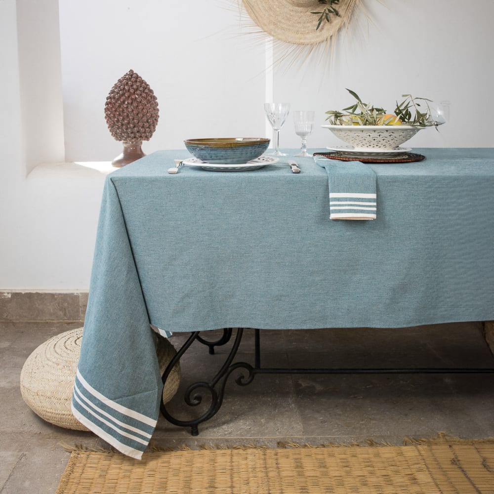 Nappe coton bleu pétrole 150x250