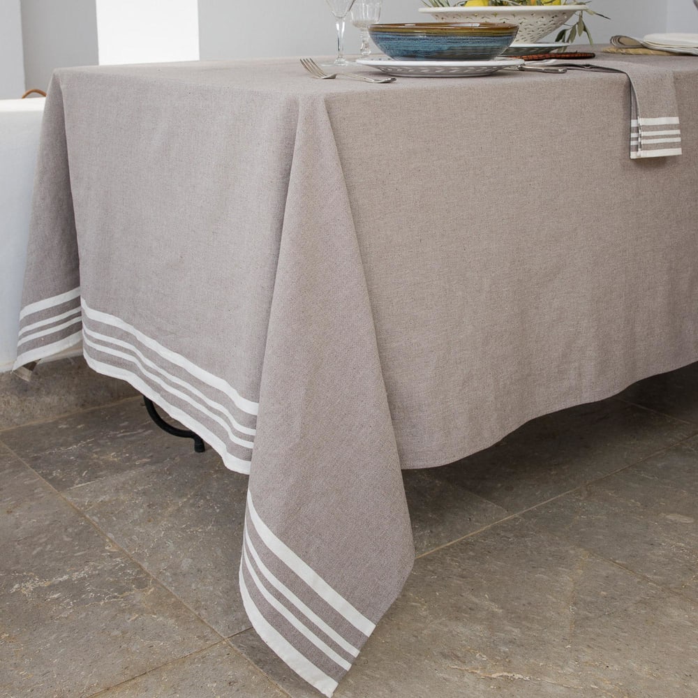 Nappe + 4 serviettes coton 150x250 taupe - Maisons du Monde