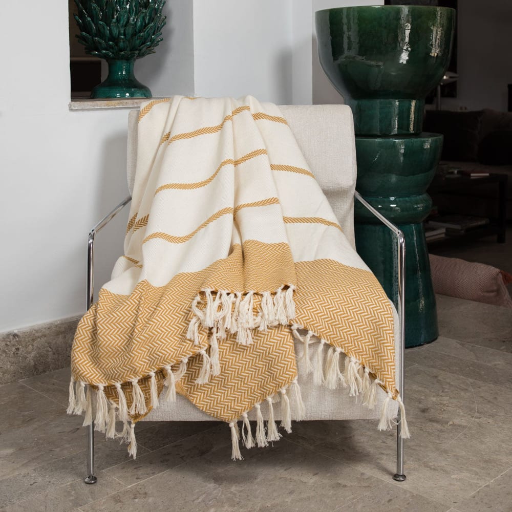 Plaid+coton+moutarde+130x170