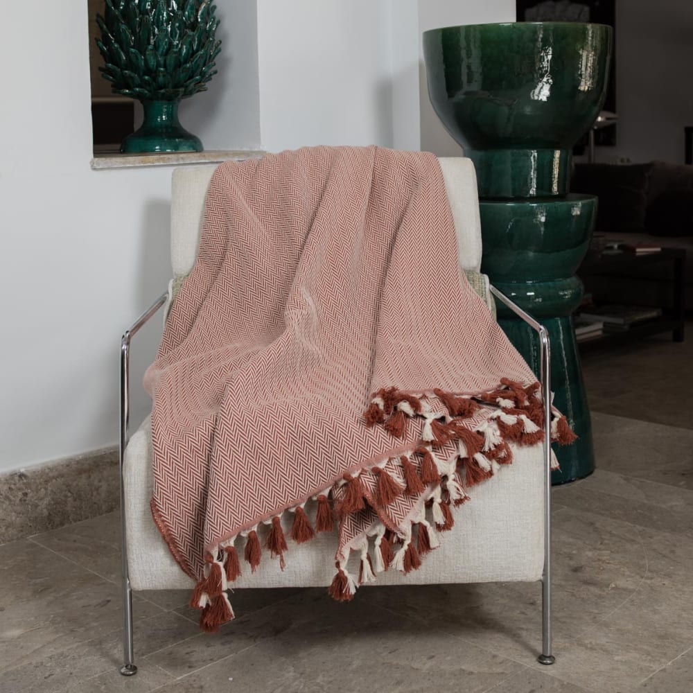 Plaid coton rouge tomette 160x250 - Maisons du Monde