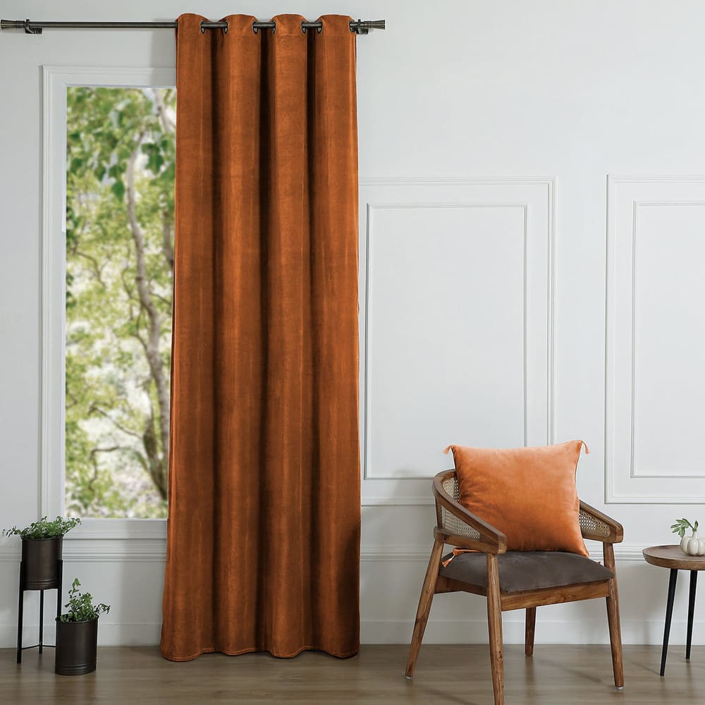 Rideau+à+oeillets+velours+de+coton+terracotta+135x260