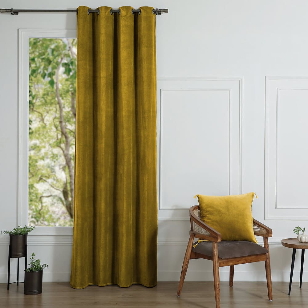 Rideau+à+oeillets+velours+de+coton+moutarde+135x260