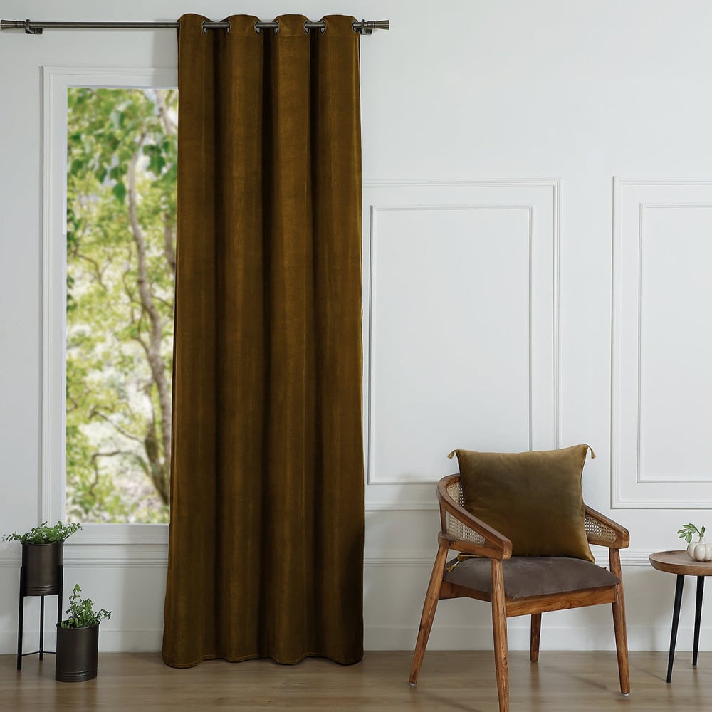 Rideau+à+oeillets+velours+de+coton+brun+chene+135x260