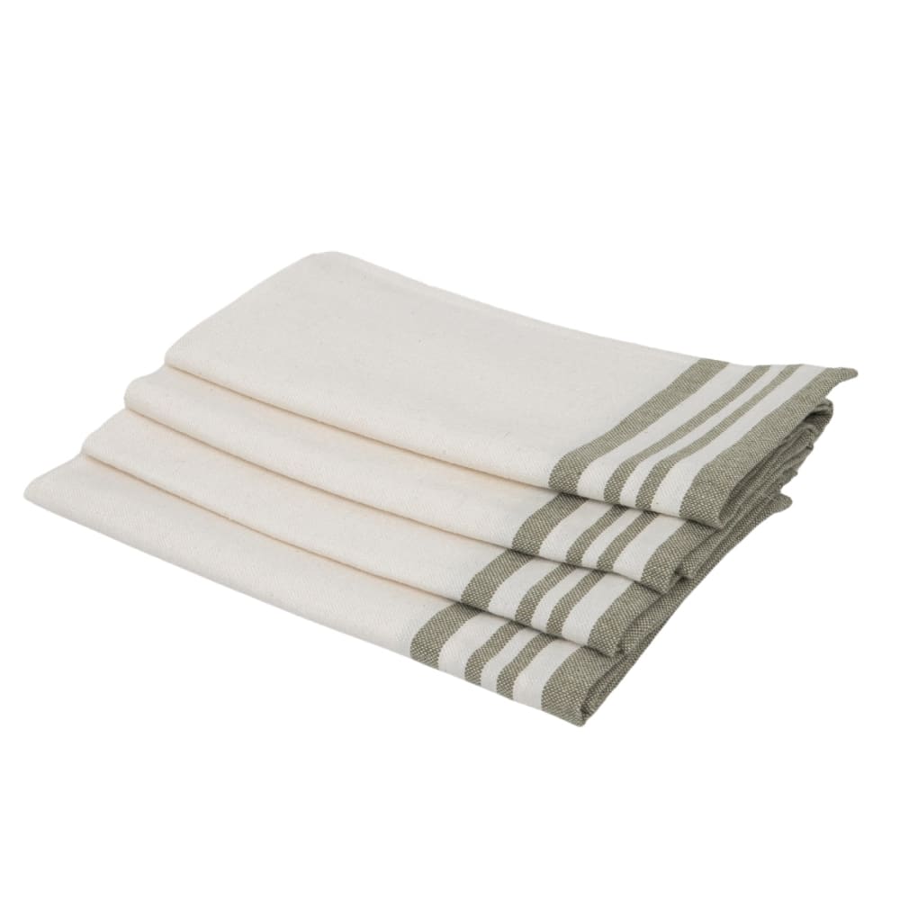 Lot de 4 serviettes de table coton 45x45 blanc & vert olive