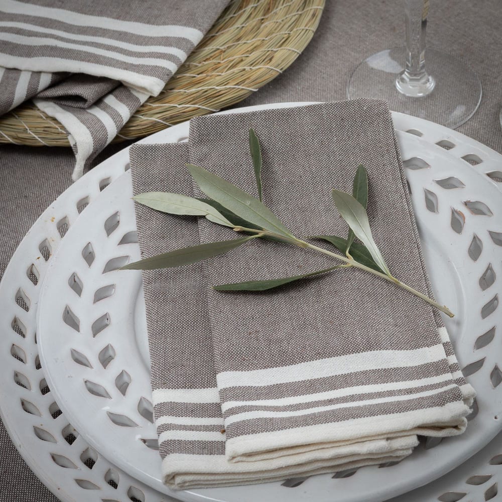 Lot de 4 serviettes de table coton 45x45 taupe - Maisons du Monde