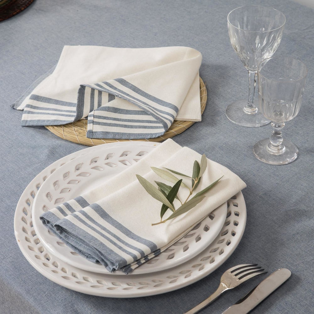 Lot de 4 serviettes de table coton 45x45 blanc & bleu jean - Maisons du Monde