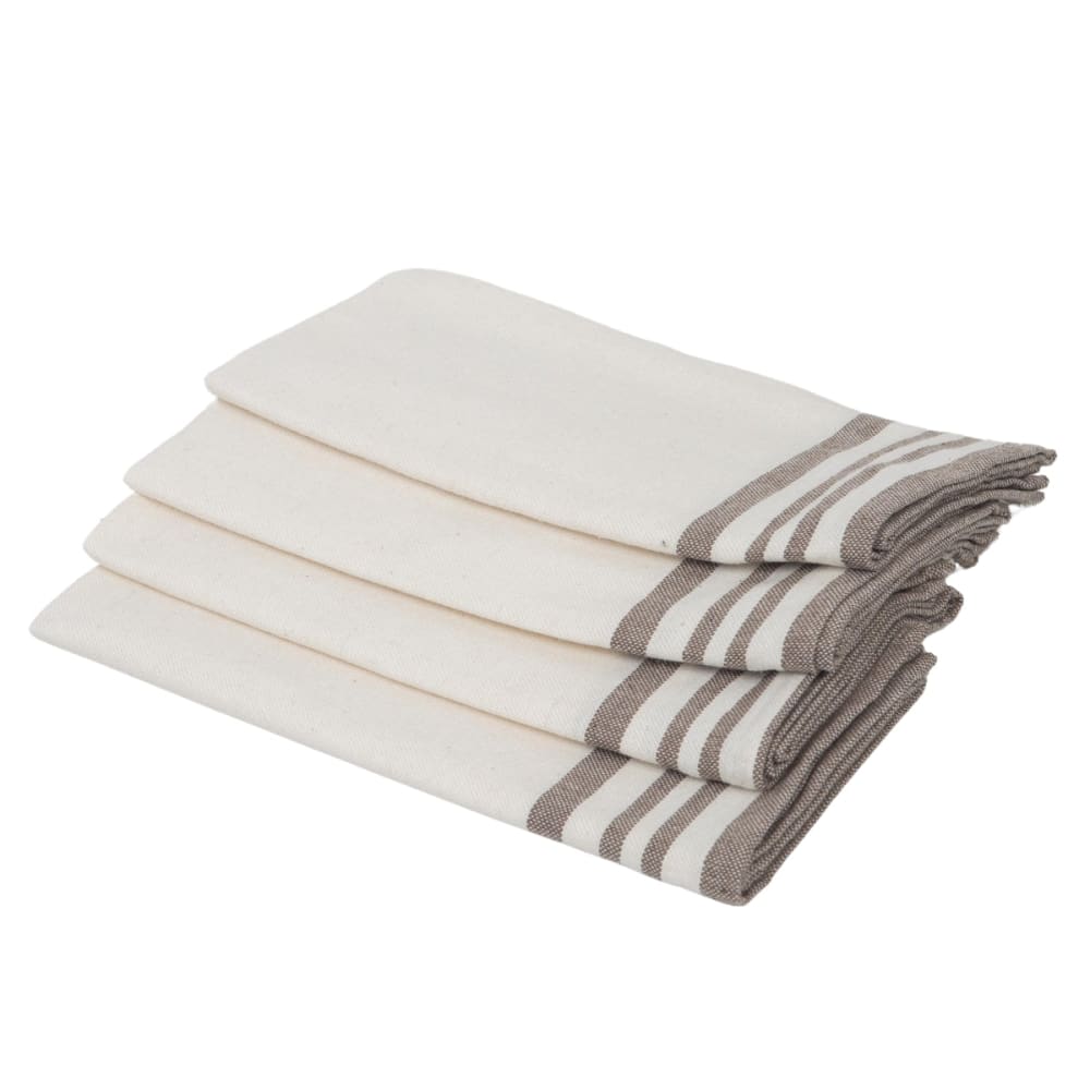 Lot de 4 serviettes de table coton 45x45 blanc & taupe