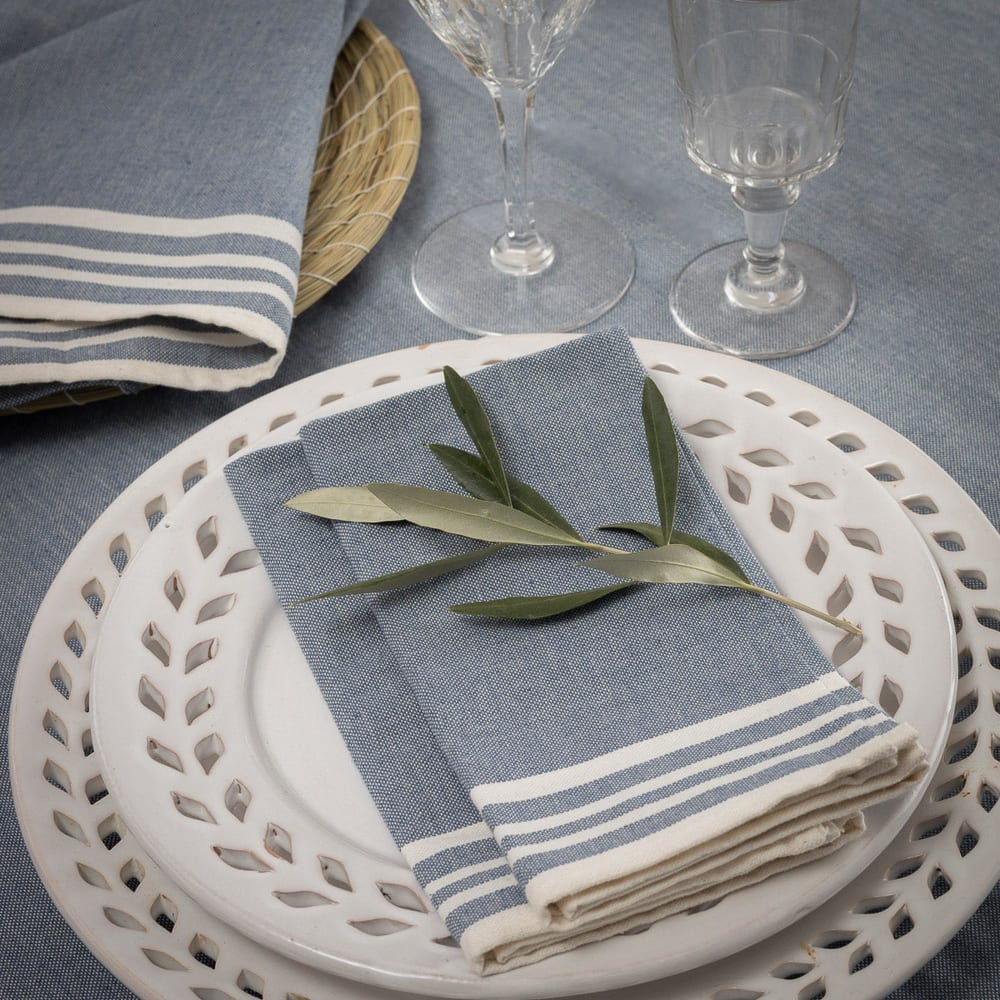 Lot de 4 serviettes de table coton 45x45 bleu jean - Maisons du Monde