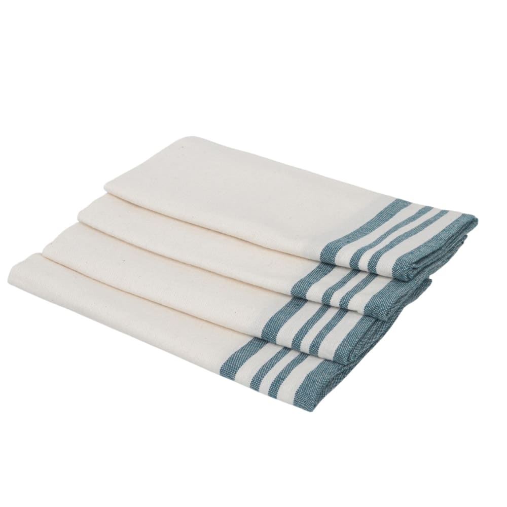 Lot de 4 serviettes de table coton 45x45 blanc & bleu pétrole