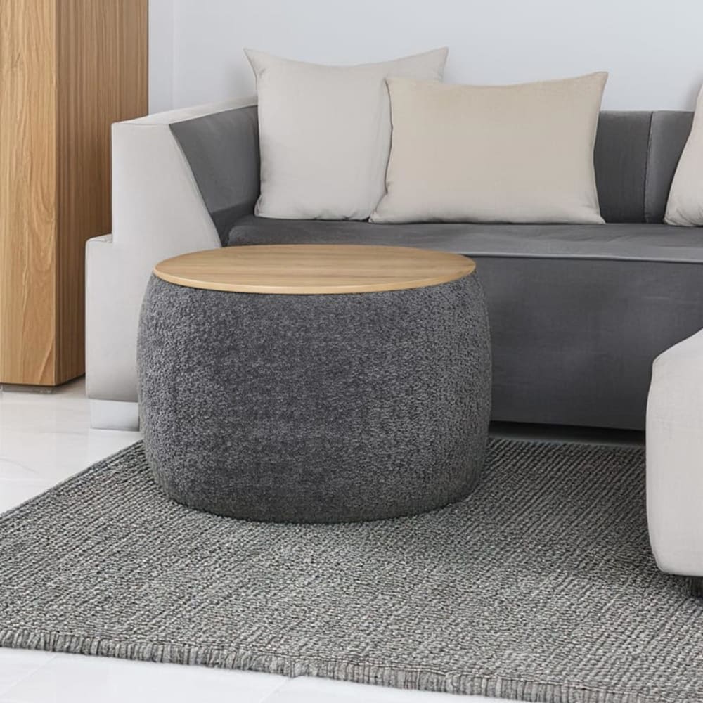 Pouf rond coffre effet peau de mouton gris foncé - Maisons du Monde