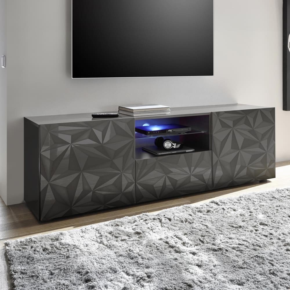 Meuble tv design 2 portes 2 niches et 1 tiroir noir - Maisons du Monde