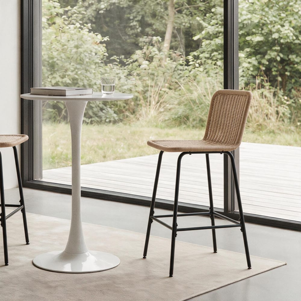 Nordlys Barhocker (2er Set) aus Metall und Fasern Braun style exotic Braun Rattan