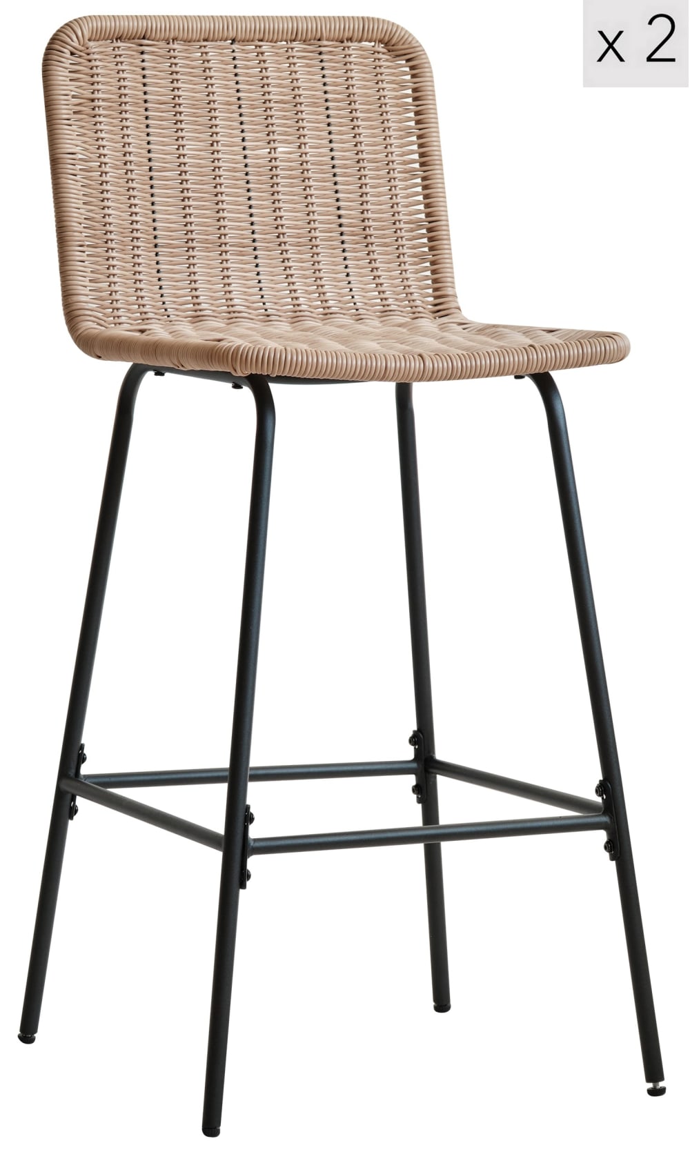 Barhocker (2er Set) aus Metall und Fasern Braun - Maisons Du