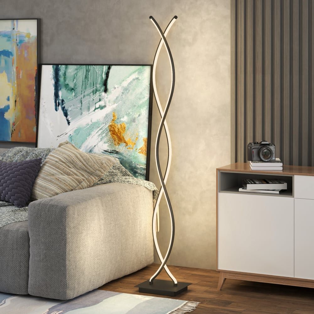 Lampadaire led design spirales h. 140 cm aluminium acrylique noir — vue 4