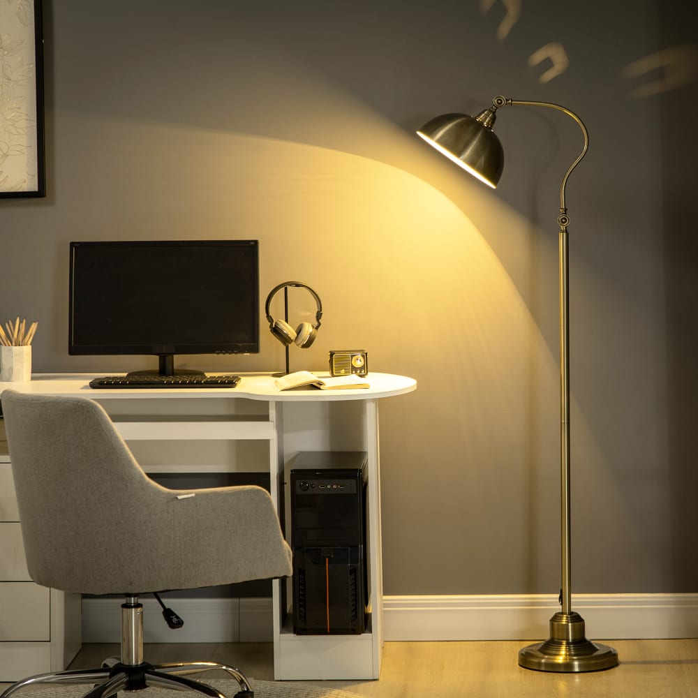 Lampadaire style néo-rétro effet laiton H.152 cm abat-jour réglable